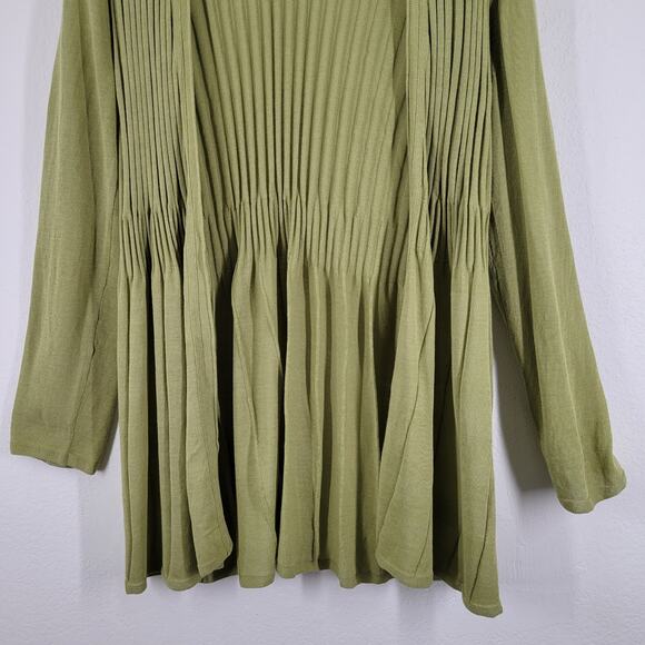 Nic + Zoe Open Cardgian Womens Large Green Pleat Cotton Blend Lightweight - Picture 3 of 9